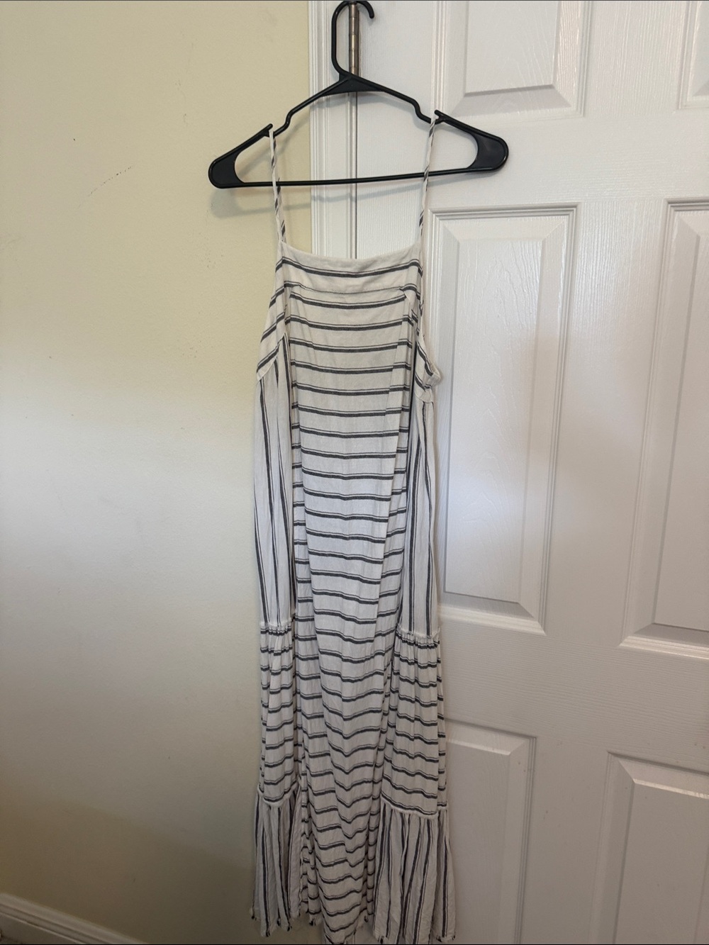 Splendid White and Black Striped Cold-Shoulder Maxi Dress